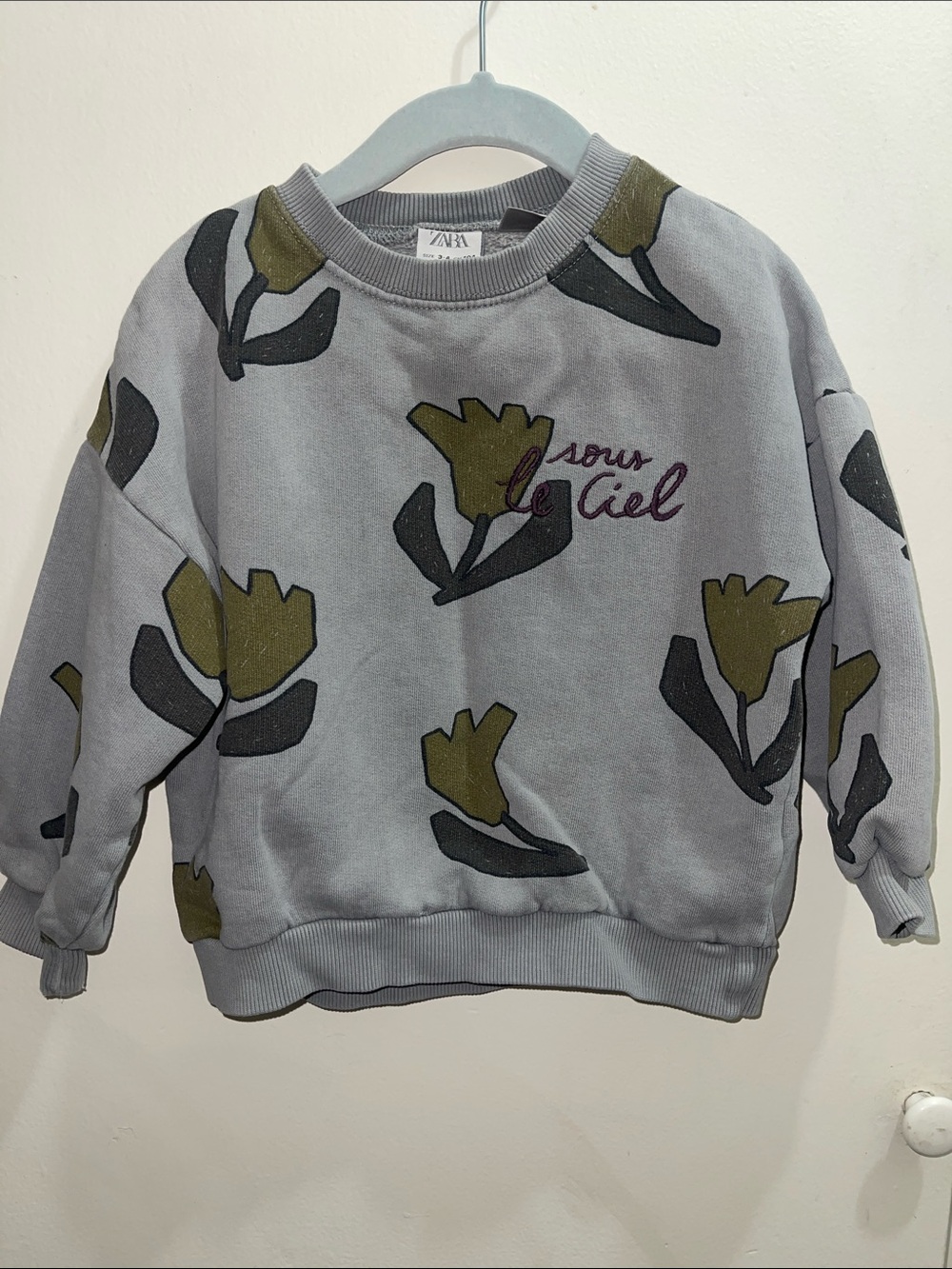 Zara Kids Gray Sweatshirt with Olive Floral Motif